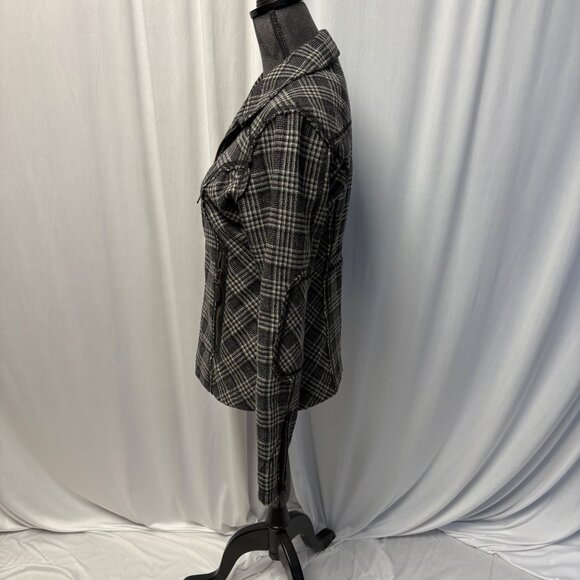 Ruff Hewn Womens Plaid Wool-Blend Jacket Size Small Black White Zip Front Lined - Picture 3 of 9
